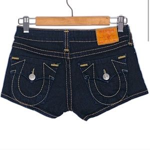 True Religion Dark Washed Flap Pocket Jean Shorts